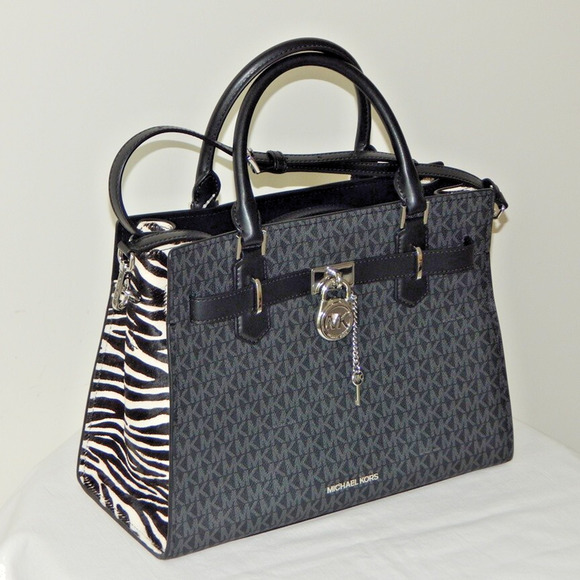 MICHAEL KORS HAMILTON Signature MK Logo Medium Black Satchel Shoulder Bag NWT - Picture 7 of 14